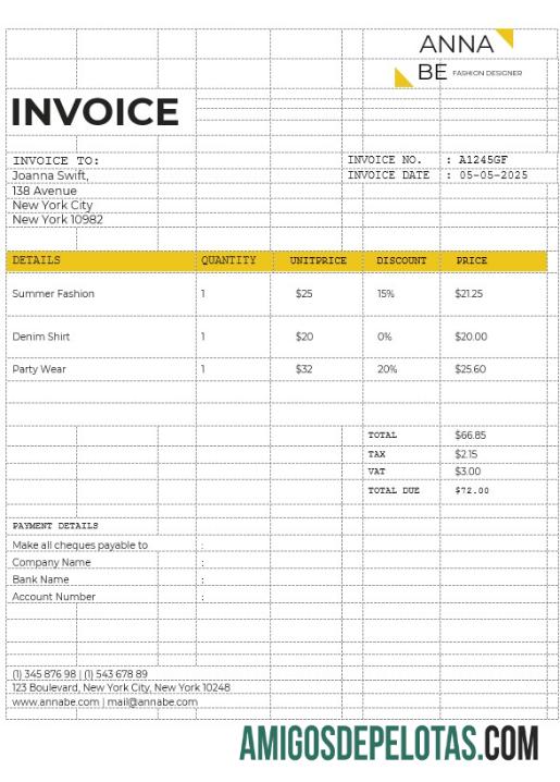 em branco Modelo de fatura de designer de moda